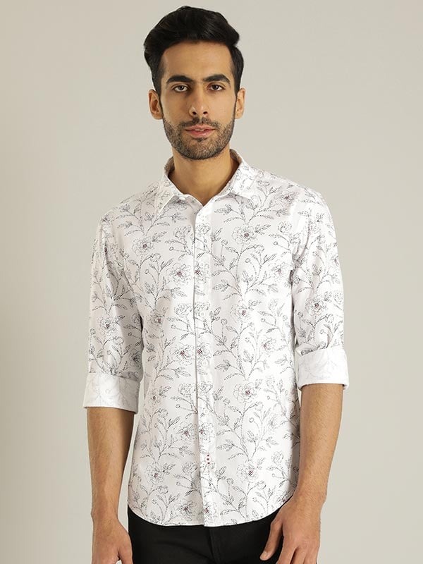 Indian Terrain Men Floral Print White Shirt
